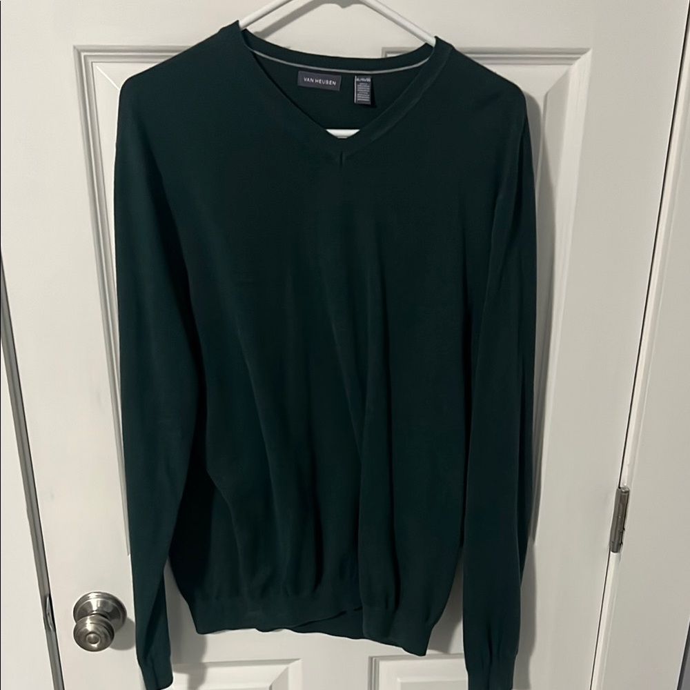 Van Heusen Green V-Neck Sweater Classic Knit